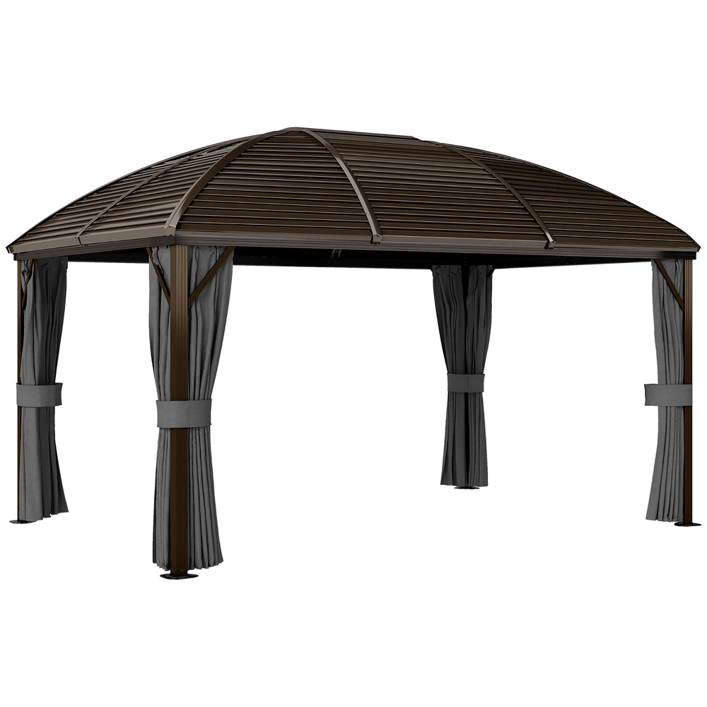 Outsunny 3 x 4m Hardtop Gazebo Canopy with Metal Roof, Aluminium Gazebo Permanent Pavilion with Netting and Curtains, Dark Grey