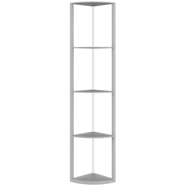 HOMCOM RGB LED Floor Lamp with Shelves, 5-Tier Dimmable Standing Lamp with Adjustable Brightness and Remote Control, Modern Corner Display Shelf Unit for Living Room Bedroom Office, Grey