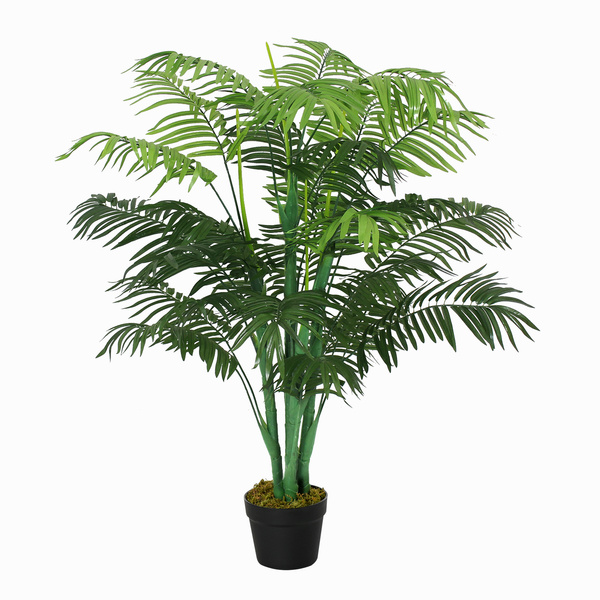 Outsunny 125cm/4FT Artificial Palm Plant Decorative Tree with Nursery Pot, Fake Plastic Indoor Home Office Décor, Green