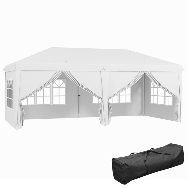 Outsunny 3 x 6 m Garden Pop Up Gazebo, Wedding Party Tent Marquee, Water Resistant Awning Canopy with Sidewalls, Windows, Carry Bag, White