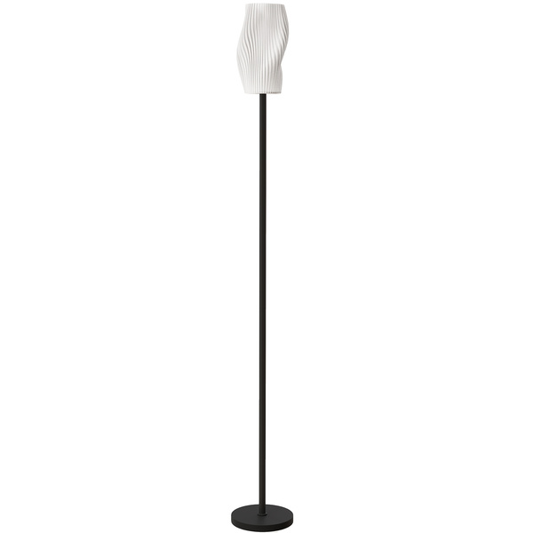 HOMCOM Floor Lamp for Living Room, 3D Printed Modern Standing Lamp with Flowing Curved Shade & Foot Switch, Minimalist Tall Pole Lampshade for Bedroom, Office, E27 Holder without Bulb (25W Max), White