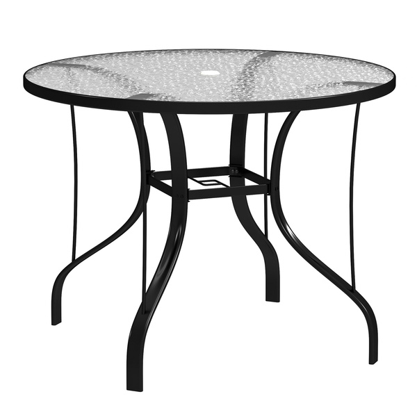 Outsunny Tempered Glass Top Round Outdoor Dining Table with Parasol Hole, 96.5 x 96.5 x 71 cm