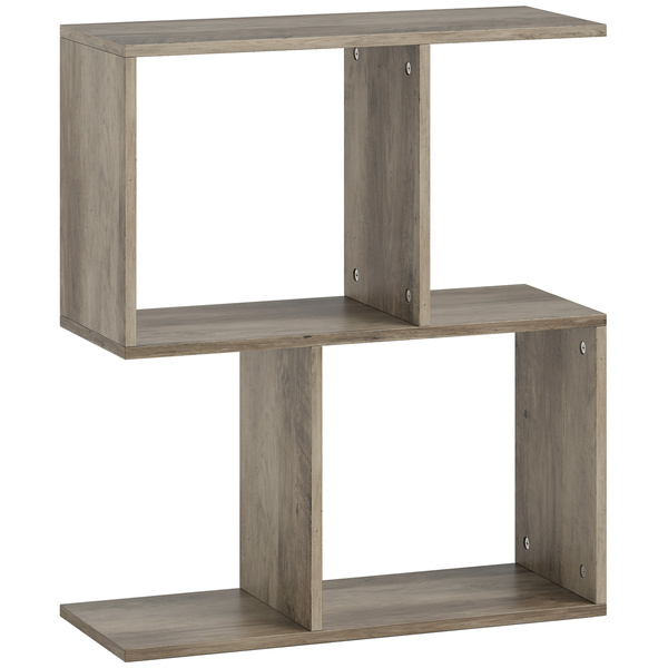 HOMCOM Side Table, Narrow End Table with Storage Shelves, S-Shaped, 3-Tier, 50W x 19.5D x 58H cm, Grey