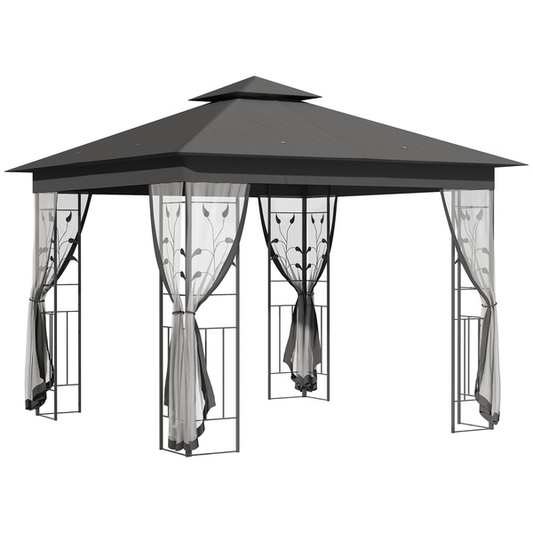 Outsunny 3 x 3(m) Steel Frame Double Roof Garden Gazebo - Grey