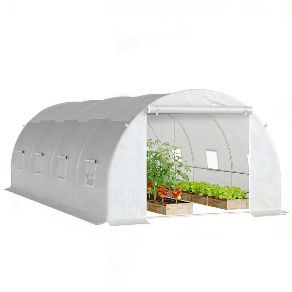 Outsunny Poly Tunnel for Garden, Walk-in Polytunnel with Door and Roll Up Windows, 6 x 3 x 2 m, White