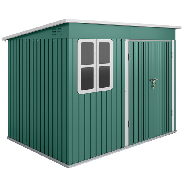 Outsunny 8.5 x 6ft Storage Shed Galvanised Steel Garden Shed, Metal Shed with Foundation Kit, Window, Lockable Wide Doors and Air Vents for Outdoor Patio, Green