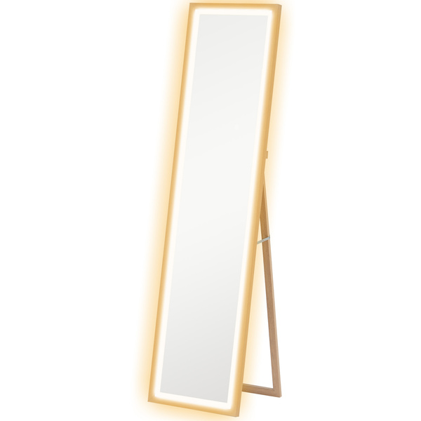 HOMCOM Full Length Mirror, with Adjustable Outer Light, Oak