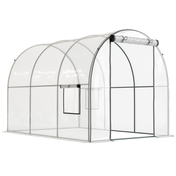 Outsunny Polytunnel Greenhouse Walk-in Grow House with Plasric Cover, Door, Mesh Window and Steel Frame, 3 x 2 x 2m, Clear