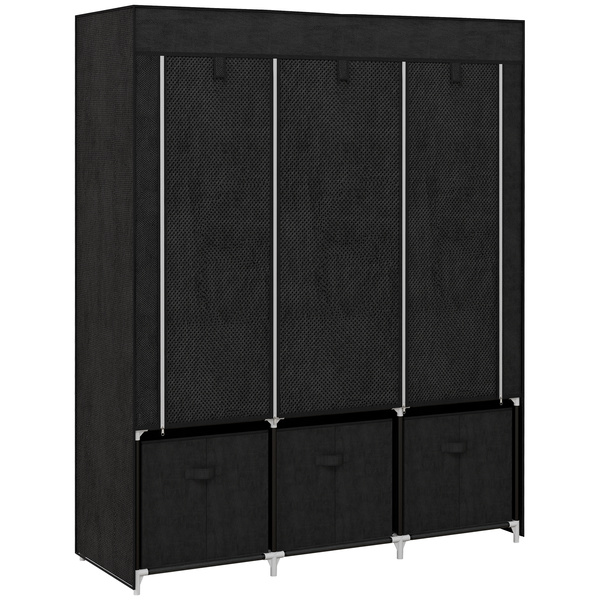 HOMCOM Foldable Fabric Wardrobe for Bedroom, Portable Wardrobe with 5 Shelves, 2 Hanging Rails and 3 Fabric Drawers, Black