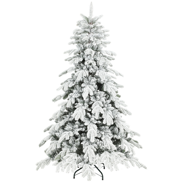 HOMCOM 6ft Super Flocked Christmas Tree - Green/White
