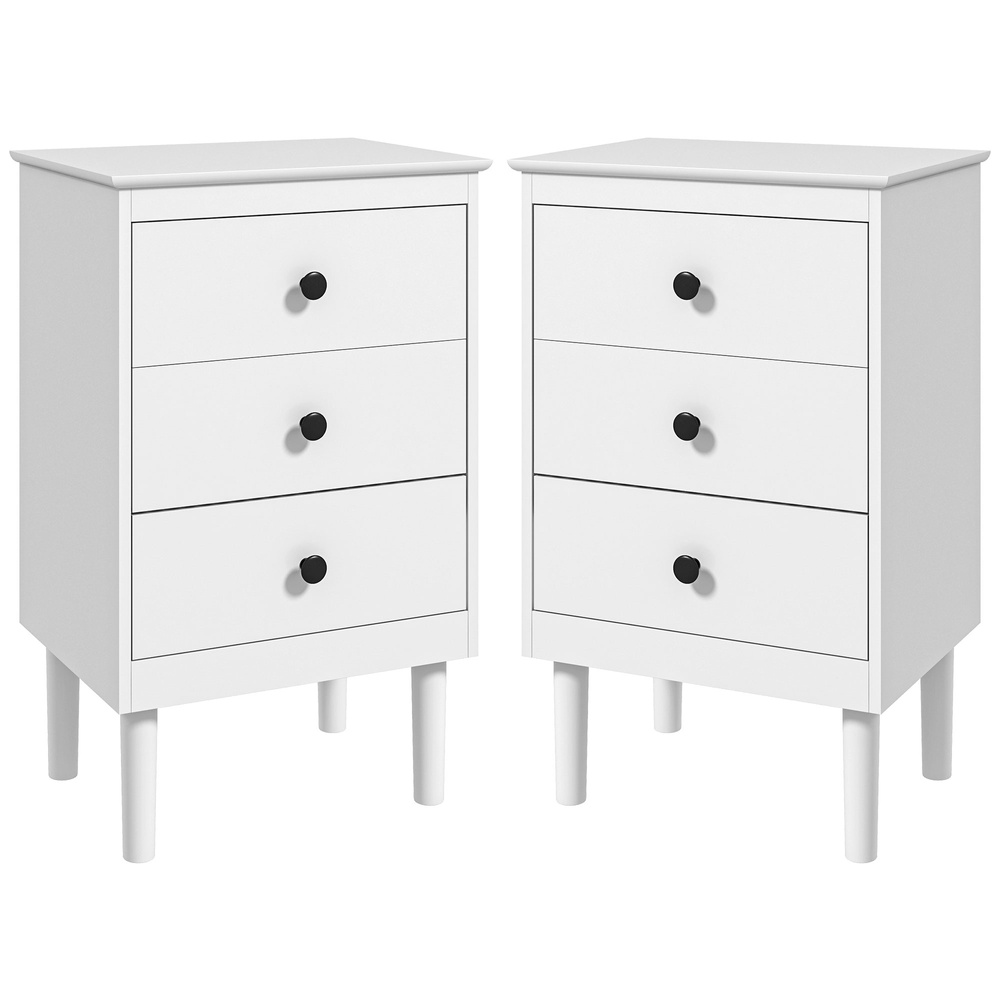 HOMCOM Set of Two Three-Drawer Bedside Tables - White