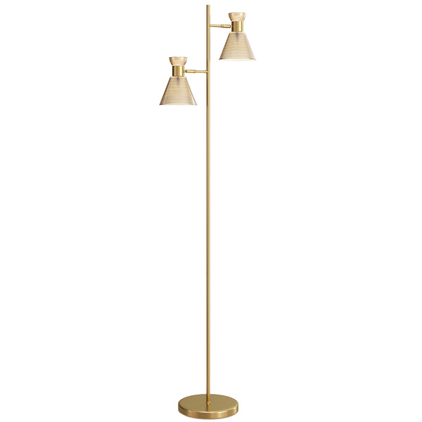 HOMCOM Floor Lamp with Adjustable Dual Head, Modern Standing Lamp with Floral Glass Shades and Foot Switch for Living Room Bedroom, E27 Socket, Bulb Not Included, Gold Tone