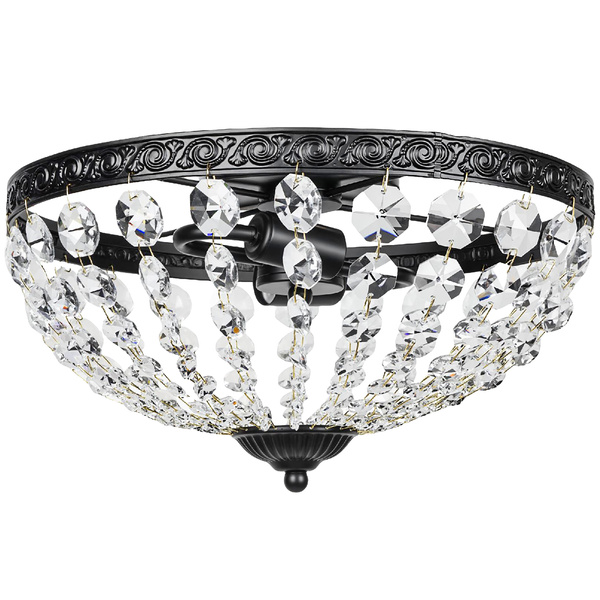 HOMCOM Crystal Chandelier Ceiling Light with 168 Octagonal Beads, Vintage 2-Light Flush Mount Ceiling Light for Living Room, Bedroom, Hallway, Dining Room, Black