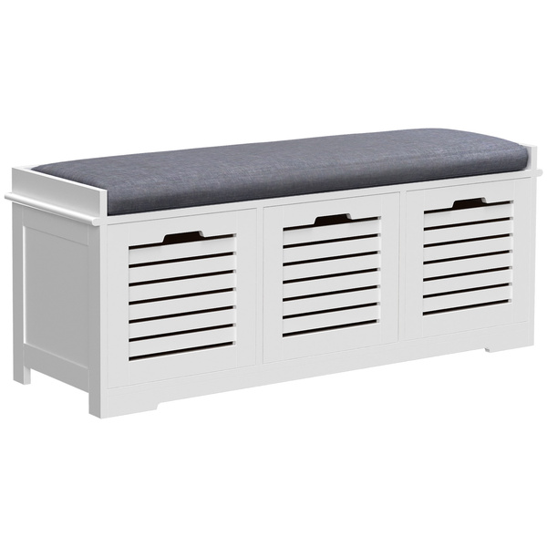 HOMCOM 3-Drawer Shoe Storage Bench - White