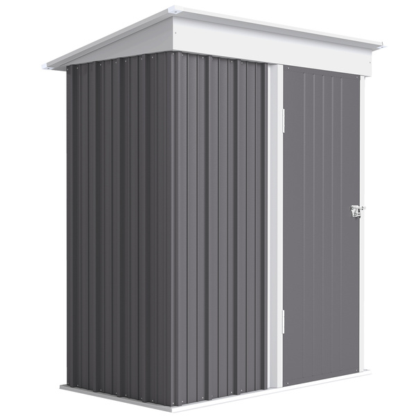 Outsunny Metal Garden Shed, Outdoor Lean-to Shed for Tool Motor Bike, with Adjustable Shelf, Lock, Gloves, 5'x3'x6', Grey