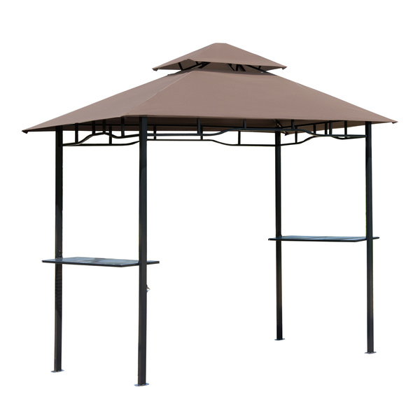 Outsunny 2.5x1.5m (8'x5') Grill Gazebo Canopy, Double Tiered Outdoor BBQ Gazebo Shelter with 2 Side Shelves for Garden, Patio, Barbecue, Picnic, Coffee