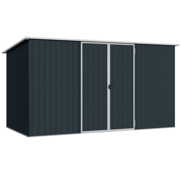 Outsunny 11 x 5.6ft Galvanised Steel Garden Shed, Metal Shed, Garden Storage Shed with Lockable Doors and Gloves for Outdoor Patio, Garden, Grey