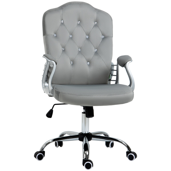 Vinsetto Velvet-Feel Work Chair, with Diamante Back - Grey