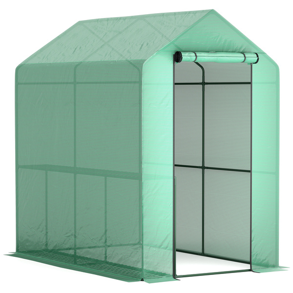 Outsunny 120 x 186cm Walk-In Greenhouse, with Shelves - Green