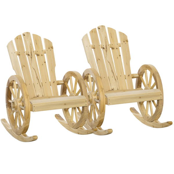 Outsunny 2 Piece Wooden Adirondack Rocking Chair Reclining Armchair Outdoor Garden Furniture Patio Porch Rocker - Natural