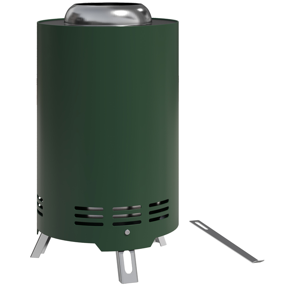 Outsunny Smokeless Fire Pit, 16 x 16 cm Stainless Steel Portable Wood Burning Firepit with Poker, Wood or Pellet Fuelled Tabletop Fire Pit for Garden Camping Bonfire Party, Green