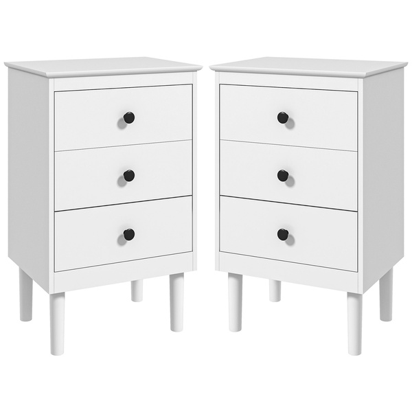 HOMCOM Set of Two Three-Drawer Bedside Tables - White
