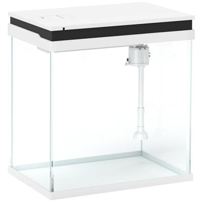 PawHut 14L Glass Fish Tank With Filter System, LED Lights, Water Pump, White