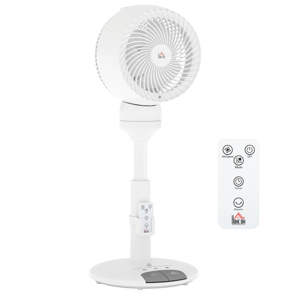 HOMCOM 9'' Air Circulator Fan 3 Speed 3 Mode, 70° Oscillation 90° Vertical Tilt, Remote Controller, for Living Room, Bedroom, Office, White