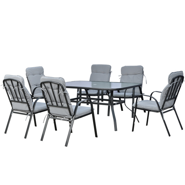 Outsunny Seven-Piece Garden Dining Set with Cushions - Grey