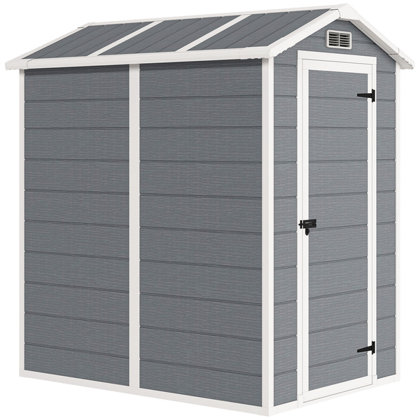 Outsunny 4 x 6ft Garden Shed, Plastic Shed with Floor, Window, Lockable Door and Vents, Resin Tool Shed for Outdoor Patio Storage, Zero Maintenance, Grey