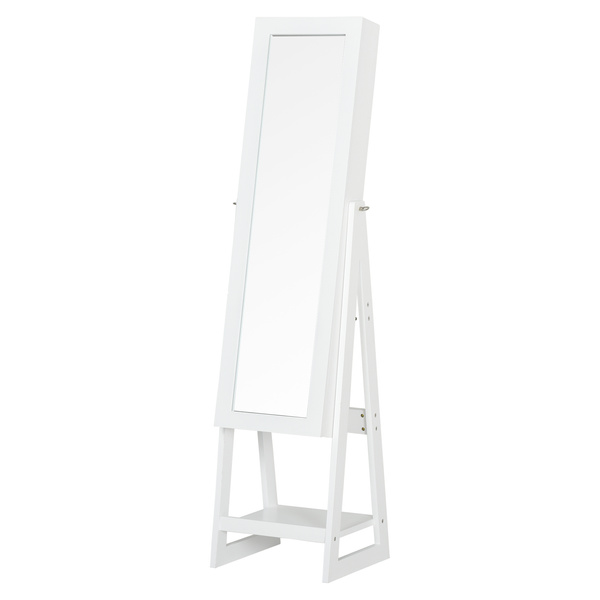HOMCOM Jewellery Cabinet, Standing Mirror with LED Lights, Full-Length Mirror with Storage Drawers, Hooks and Shelves, Make-Up Armoire, Jewellery Organiser for Bedroom, White