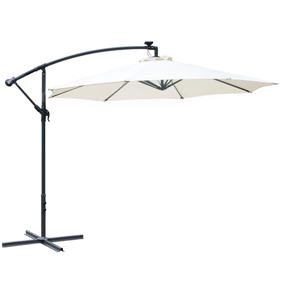 Outsunny Umbrella Parasol W/Solar Powered LED strips, Φ2.95x2.45H m-Cream