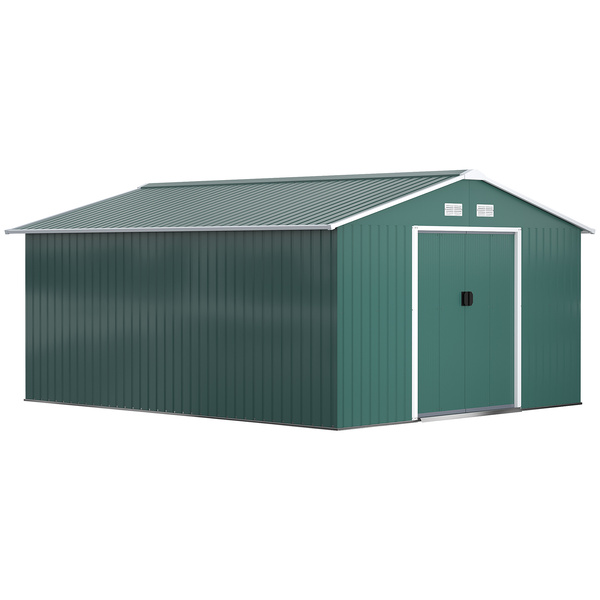 Outsunny 12.5ft Sliding Door Durable Steel Storage Shed with 4 Ventilation Outdoor, Green