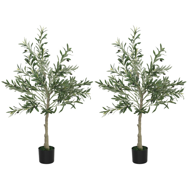 HOMCOM Set of Two Silk Leaf Artificial Olive Trees
