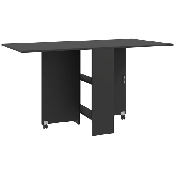 HOMCOM Foldable Dining Table, Extendable Drop Leaf Table with 2-tier Shelves, Small Dinner Table with Rolling Casters