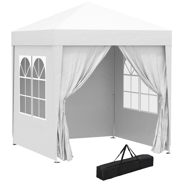 Outsunny 2 x 2 m Garden Pop Up Gazebo, Wedding Party Tent Marquee, Water Resistant Awning Canopy with Sidewalls, Windows, Carry Bag, White