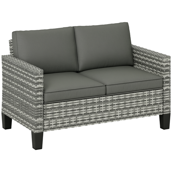 Outsunny Two-Seater Rattan Outdoor Sofa - Light Grey