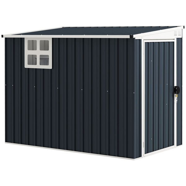 Outsunny 7.6 x 4ft Garden Metal Shed, Outdoor Storage Shed with Window, 2 Vents and Lockable Door for Garden, Patio, Dark Grey