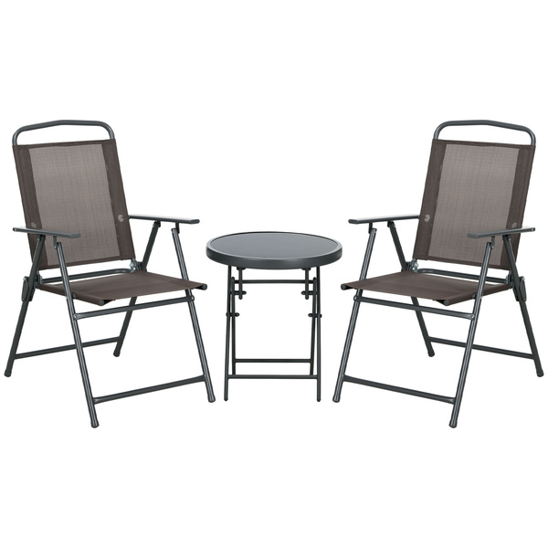 Outsunny Three-Piece Garden Seat Set, with Glass-Top Table - Brown