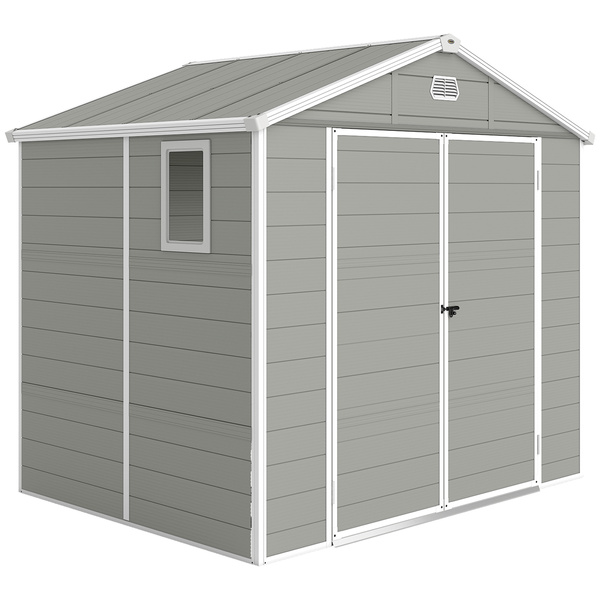 Outsunny 7.9ft x 6.2ft Aluminium Frame Rust Resistance Waterproof Shed, with Galvanised Foundation - Light Grey