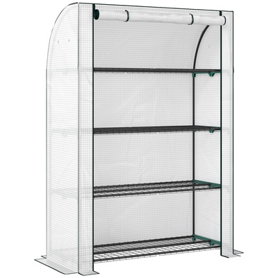 Outsunny Mini Greenhouse with Reinforced PE Cover, Portable Indoor Outdoor Green House with Roll-up Door, 170 x 120 x 50cm, White
