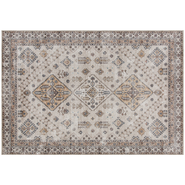HOMCOM Vintage Area Rug, Non-Slip Washable Rug, Flannel Floor Carpet for Living Room, Bedroom, Dining Room, Home Office, 170 x 120 cm, Beige