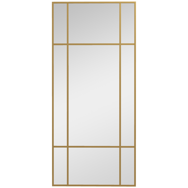 HOMCOM Decorative Grid Wall Mirror, with Back Hooks - Gold Tone