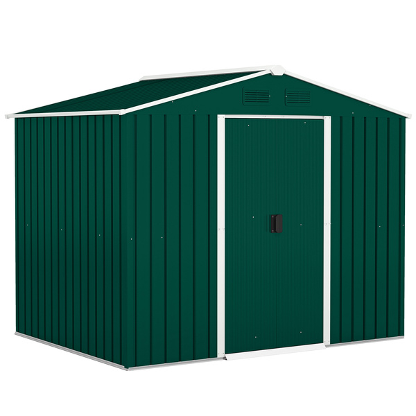 Outsunny 7.7 x 5.7ft Metal Garden Shed with Ventilation Slots and Sliding Doors, Galvanised Outdoor Tool Storage House, Green