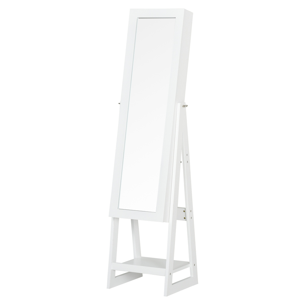 HOMCOM Jewellery Cabinet, Standing Mirror with LED Lights, Full-Length Mirror with Storage Drawers, Hooks and Shelves, Make-Up Armoire, Jewellery Organiser for Bedroom, White