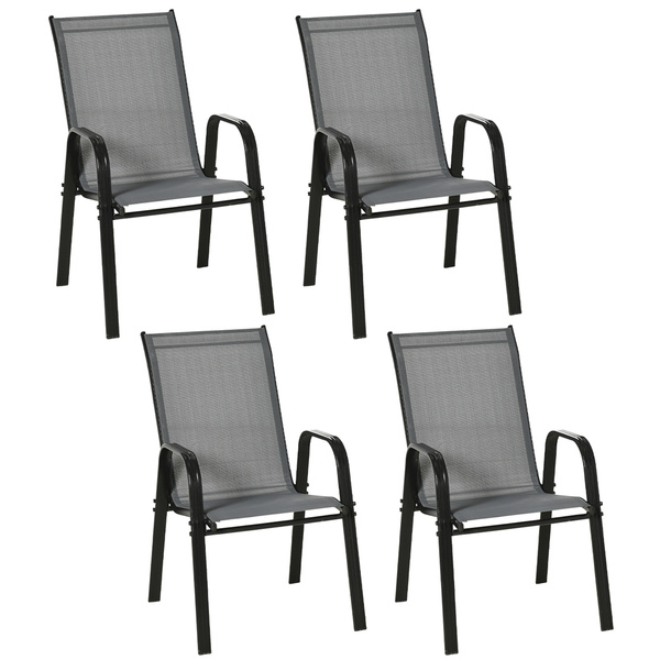 Outsunny Set of Four Stackable Mesh Seat Chairs - Dark Grey