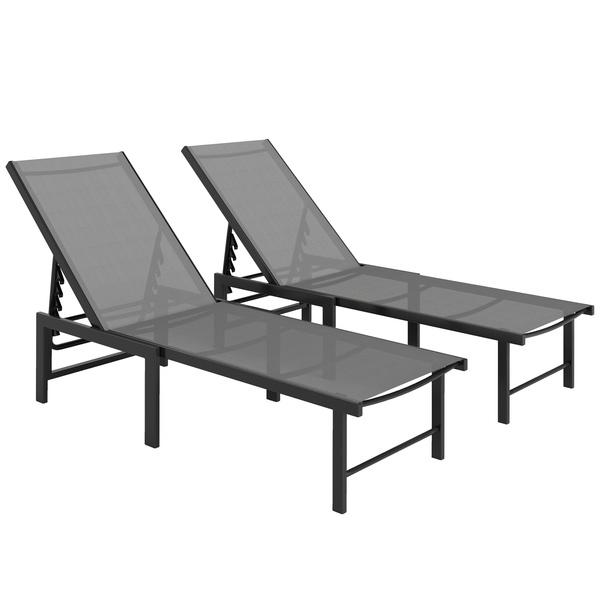 Outsunny Set of Two Reclining Sun Loungers - Grey