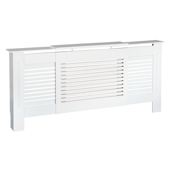 HOMCOM Extendable Radiator Cover, Modern MDF White Painted Cabinet with Horizontal Slats for Living Room, Bedroom, 139-208.5L x 20.5W x 82.5H cm