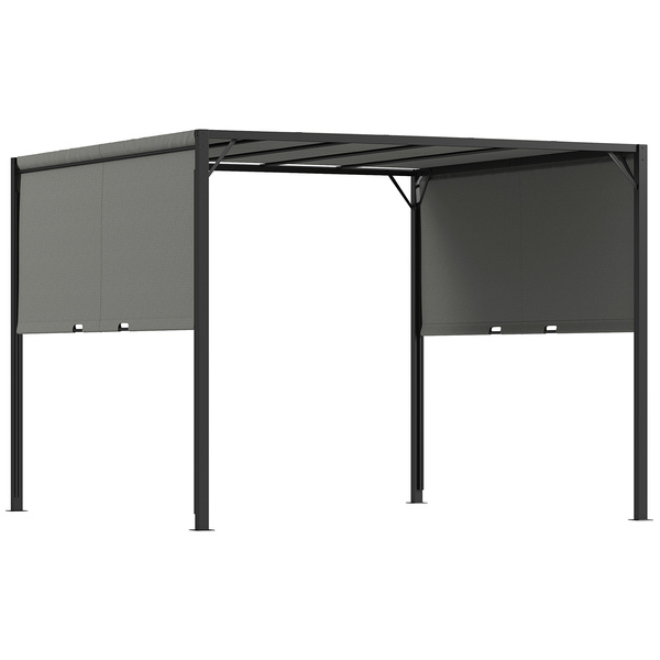 Outsunny 3 X 3 Meters Pergola with Sliding Roof, Garden Gazebo with Adjustable Sun Shade Canopy and Steel Frame, Charcoal Grey