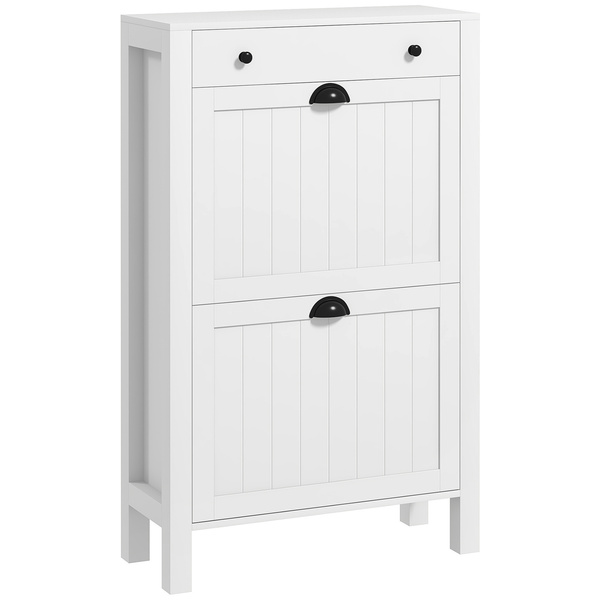 HOMCOM Narrow Shoe Cabinet with 2 Flip Drawers and Adjustable Shelves, White